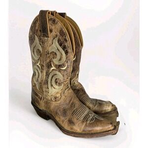 Justin Wmn 7.5 Bent Rail Western Boot Distressed Leather Cowgirl Boho Snip Toe